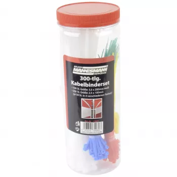 Brüder Mannesmann M13051 Cable Tie Assortment 300-Piece, 100 mm & 200 mm, Assorted Colours