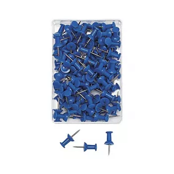 WEDO Push Pins Blue 100 Pieces 12 mm Pin Length 10 mm Head Diameter in Clear Plastic Box 54 203