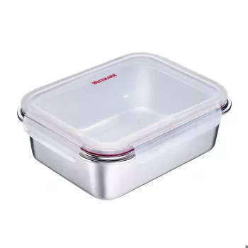 Westmark Click & Close Food Storage Container 2.25 L Rectangular Silver Lid Transparent SAN Airtight Leak-Proof BPA-Free 23692270
