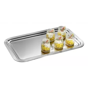 APS CLASSIC Rectangular Serving Platter 530x325 mm Silver Nickel-Plated High-Gloss Chrome-Plated with Lines