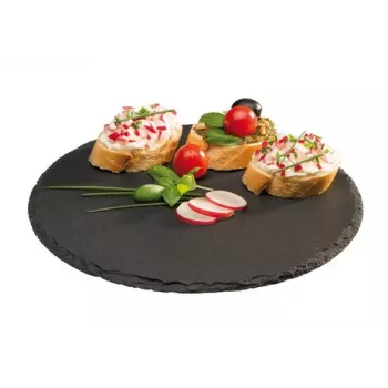 APS Natural Slate Plate, Diameter: 220 mm, Anthracite Material Thickness 6-9 mm, Furniture-Protecting Feet on the - 1 Piece (968)
