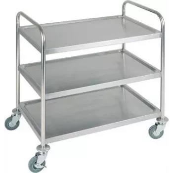 APS 11979 Stainless Steel Serving Trolley with 3 Tiers, 91x59 cm, 120 kg Load Capacity, Swivel Castors with Brakes