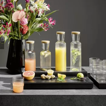 APS LINES Glass Carafe 1.0 Litre Clear with Cork Lid, Ribbed Structure 10726