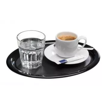 APS KAFFEEHAUS oval melamine serving platter, black, rolled rim, 260 x 200 x 15 mm 84251
