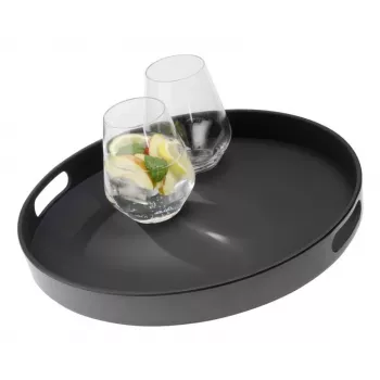 APS bistro round serving tray, black, 35.5 cm, melamine, stackable, dishwasher-safe (84045)