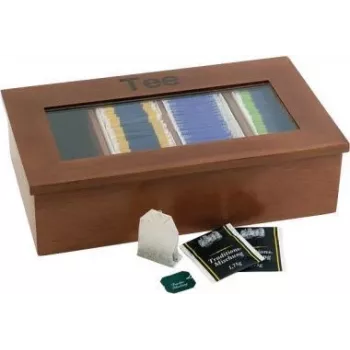 APS 11574 Wooden Tea Box, 6 Compartments, Red-Brown