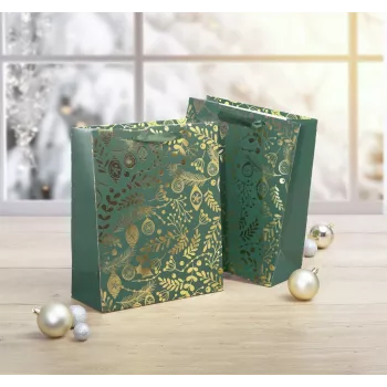 SIGEL GT118 Gift Bags, Golden Ornaments on Green, 26 x 32 cm, 5-Pack