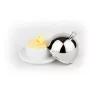 APS Butter Dish, Porcelain Bowl with Stainless Steel 18/8 Lid, 180 x 130 x 70 mm, White/Silver, 1 Piece 15921