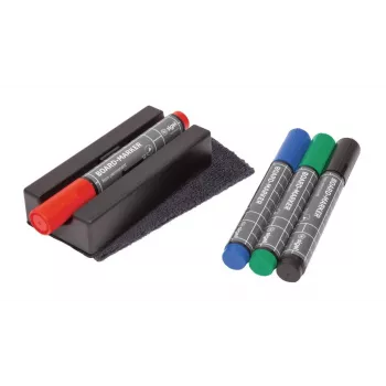 SIGEL BA151 Whiteboard Accessory Set, 4 Dry-Wipe Markers, Magnetic Eraser, Magnetic Marker Holder, Cleaning Spray 50 ml, 10 Cleaning Wipes, Black