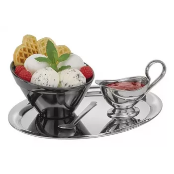 APS Serving Platter KAFFEEHAUS, Oval, Stainless Steel, High-Gloss Polished, Folded Rim, 1 Piece (30117)