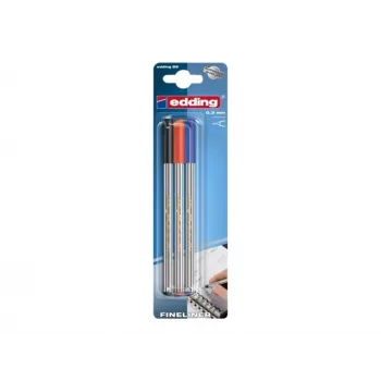 Edding 4-89-3-1999 Fineliner Pen Set, 0.3 mm, Black, Red, Blue (3 Pens)