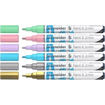 Schneider Paint-It 310 V2 Acrylic Marker Set, Various Colours, 2.0 mm Round Tip, 6 Pieces 120196