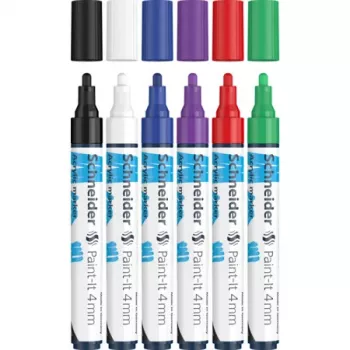Schneider Paint-It 320 V1 Acrylic Marker Set, 6 Various Colours, 4.0 mm Round Tip 120295
