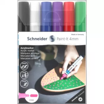 Schneider Paint-It 320 V1 Acrylic Marker Set, 6 Various Colours, 4.0 mm Round Tip 120295