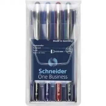 Schneider Edding One Business Stick Ballpoint Pen, Black/Blue/Green/Red, 4-Pack 183094