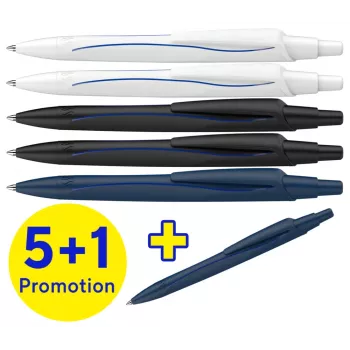 Schneider Reco Ballpoint Pen Set of 6, Blue Ink, Assorted Barrel Colours, Medium Tip 131886