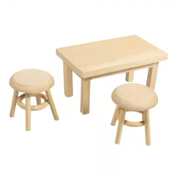 Rayher Mini Christmas Table with 2 Stools, Natural Wood, 3-Piece Set 46819505
