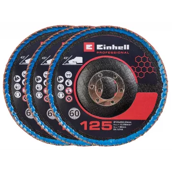 Einhell Angle Grinder Accessory 3x 125 mm Conical Flap Discs P60 Zirconia Alumina 4440020
