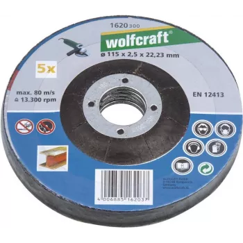 Wolfcraft 1622300 Depressed Centre Cutting Disc 125 mm x 22.23 mm x 1.0 mm, 5-Pack