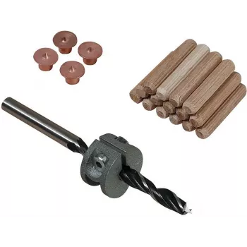 Wolfcraft 8 mm Beech Wood Dowel Set with Drill, Depth Stop and Markers (50 Dowels, 56 Pieces) 2917000