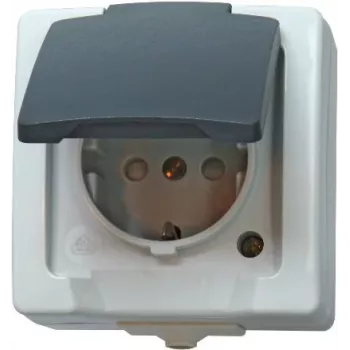 HEINRICH KOPP Schuko Socket with Hinged Lid and Increased Touch Protection, 16 A, 250 V, Flush-Mounted, Alpine White (107856005)