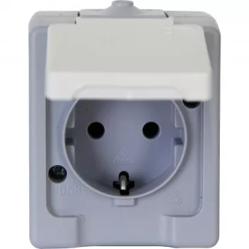 HEINRICH KOPP Surface-Mounted Schuko Socket 16A 250V IP44 Grey/White 100648007