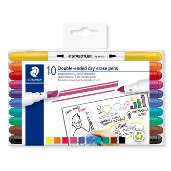 STAEDTLER 3010 TB10 Fibre Pens, 10 Different Colours, 1.0 mm Round Tip, Water-Based Ink