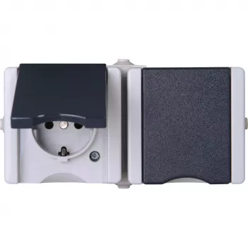HEINRICH KOPP Schuko Socket Outlet 2-Gang Horizontal, Pre-Wired, Surface-Mounted IP44 Grey 16 A, 250 V (950655000)