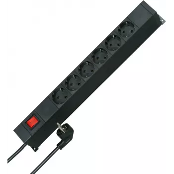 HEINRICH KOPP 19 inch Rack-Mount Power Strip, 12 Schuko Sockets (2x6), 2m Cable, Black 931305010