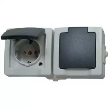 HEINRICH KOPP Schuko Socket 2-Gang with Hinged Cover and Increased Contact Protection, Grey (137056002)