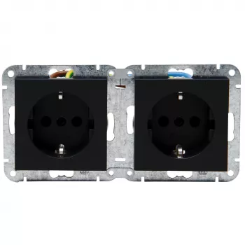 HEINRICH KOPP HK07 KombiQuick Double Schuko Socket, Flush-Mounted, Horizontal, Black 133750003