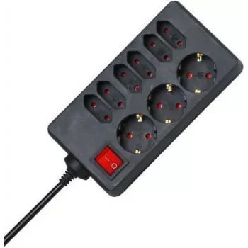 HEINRICH KOPP 9-gang Schuko extension cable 1.4 m black/red with illuminated switch 129805005