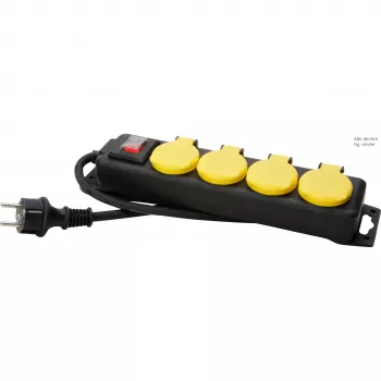 HEINRICH KOPP 4-Way Power Strip with Switch, Yellow/Black, 1.5 m 223012002