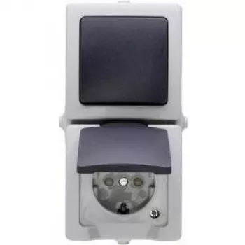 HEINRICH KOPP Nautic grey combination switch and socket with hinged cover, IP44, 250 V, 16 A 138556008