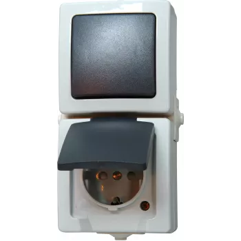 HEINRICH KOPP Nautic grey combination switch and socket with hinged cover, IP44, 250 V, 16 A 138556008