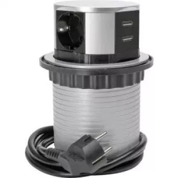 HEINRICH KOPP 3-Way Silver Power Tower with 1.4 m Cable, 16 A, Child-Protected Sockets 229005011