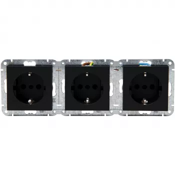 HEINRICH KOPP HK07 KombiQuick 3-Gang flush-mounted Schuko socket, horizontal, black, 16 A, 250 V, IP20, screw terminals, without child safety 133350001