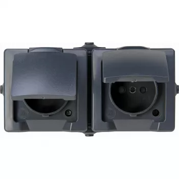 Heinrich Kopp NAUTIC centre-earthed Schuko socket 2-Gang, horizontal, increased contact protection, IP44, anthracite (137115006)