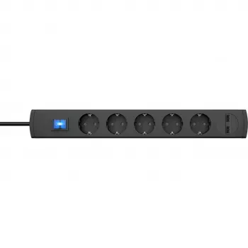HEINRICH KOPP 5-gang power strip with switch, anthracite, 1.4 m 233605003