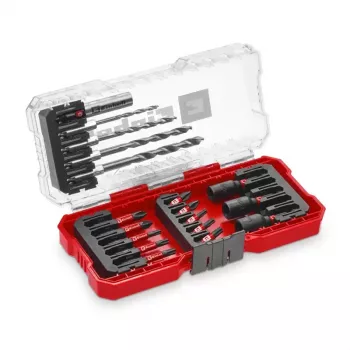 Einhell 1/4 inch (6.3 mm) socket and bit set, 18-Piece, chrome vanadium steel, magnetic bit holder, plastic case 108709