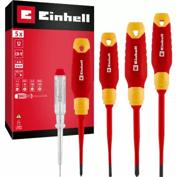 Einhell VDE Electrician's Screwdriver Set, 5-Piece, SL 4.0/5.5, PH 1/2, Voltage Tester, 370541