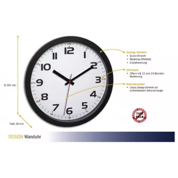 TFA Dostmann 60.3050.01 Quartz Wall Clock 305 mm Black