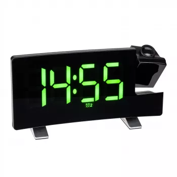TFA Dostmann Radio-Controlled Projection Alarm Clock with USB Charging Function - Digital Alarm Clock - Rectangular - Black - Plastic - Time - LED (60.5015.04)