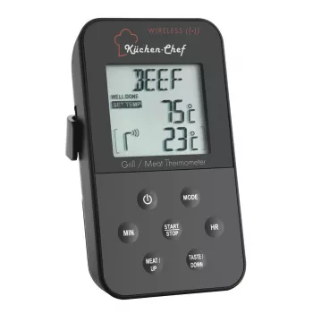 TFA Dostmann 14.1504 Grill Thermometer with Cable Probe, Alarm, Timer, Core Temperature Monitoring for Sous-Vide, Pork, Beef, Game, Turkey, Lamb, Rabbit