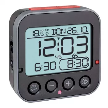 TFA Dostmann 60.2550.01 Radio-Controlled Alarm Clock Black with Two Alarm Times