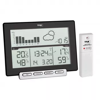 TFA Meteo Sens 35.1139.01 Radio-Controlled Weather Station with 12-24 Hour Forecast, Moon Phase and Outdoor Sensor