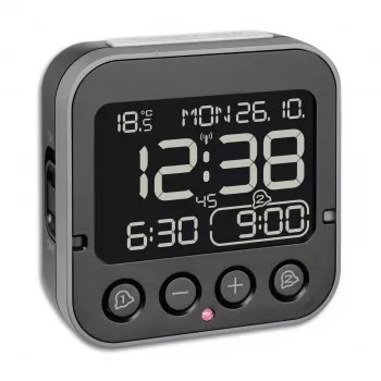 TFA Dostmann 60.2552.01 Radio-Controlled Alarm Clock Black with Dual Alarm