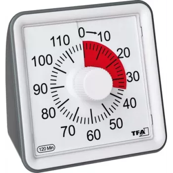 TFA DOSTMANN VISUAL Timer White Analogue 60-Minute Mechanical Countdown with Silent Operation and Acoustic Alarm (38.2043.10)