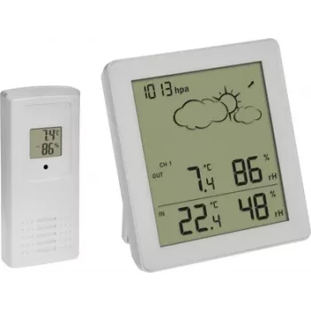 TFA Dostmann CLEAR Wireless Weather Station with Outdoor Sensor, 12-24h Forecast, Wireless Clock, Black 35.1168.02