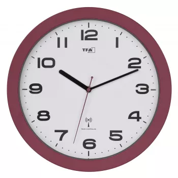 TFA Dostmann 60.3554.05 Radio-Controlled Wall Clock, Red, 320 mm Diameter